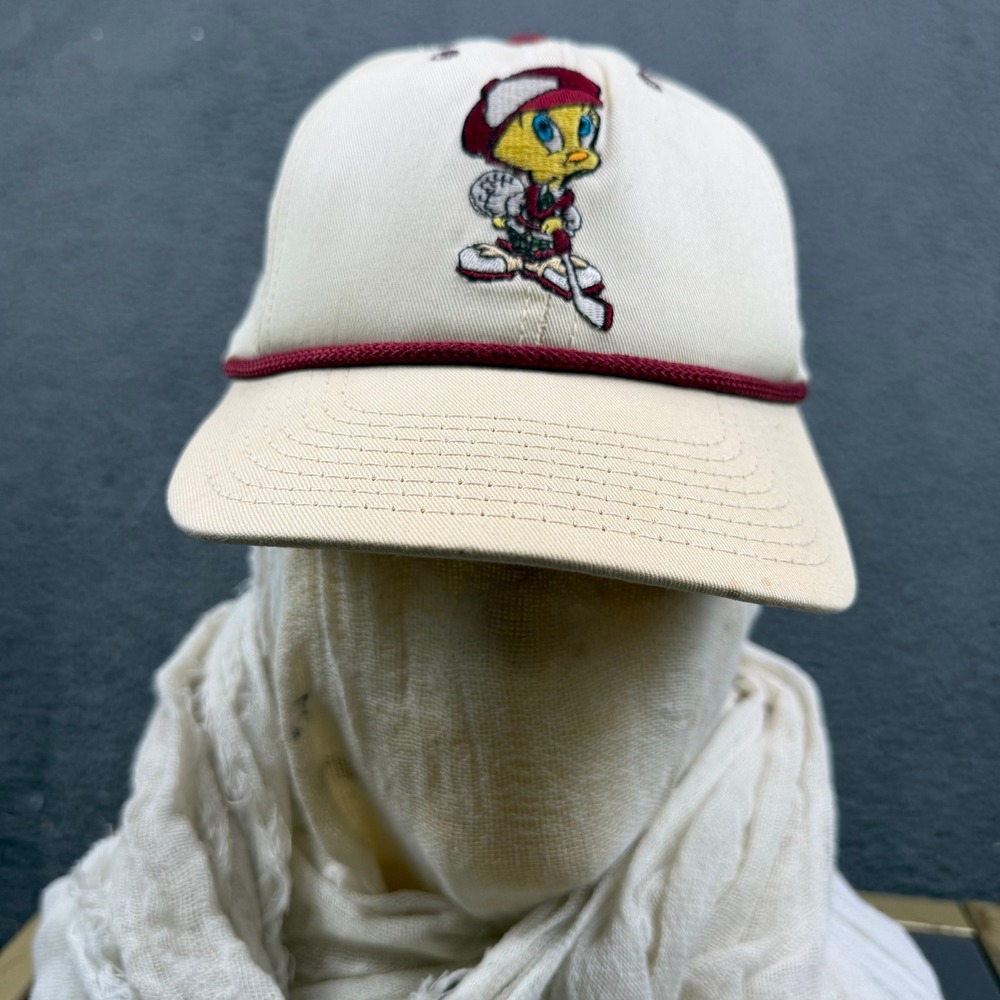 Vintage Acme Clothing Tweety Bird Hockey Rope Snapback Hat Cream Maroon Mens